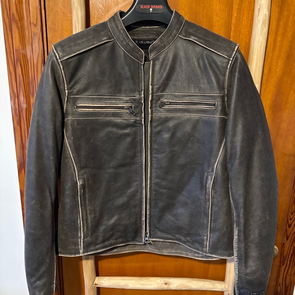 Black Brand Leather Motorcycle Jacket Women’s Brown Cafe Racer Style Size M